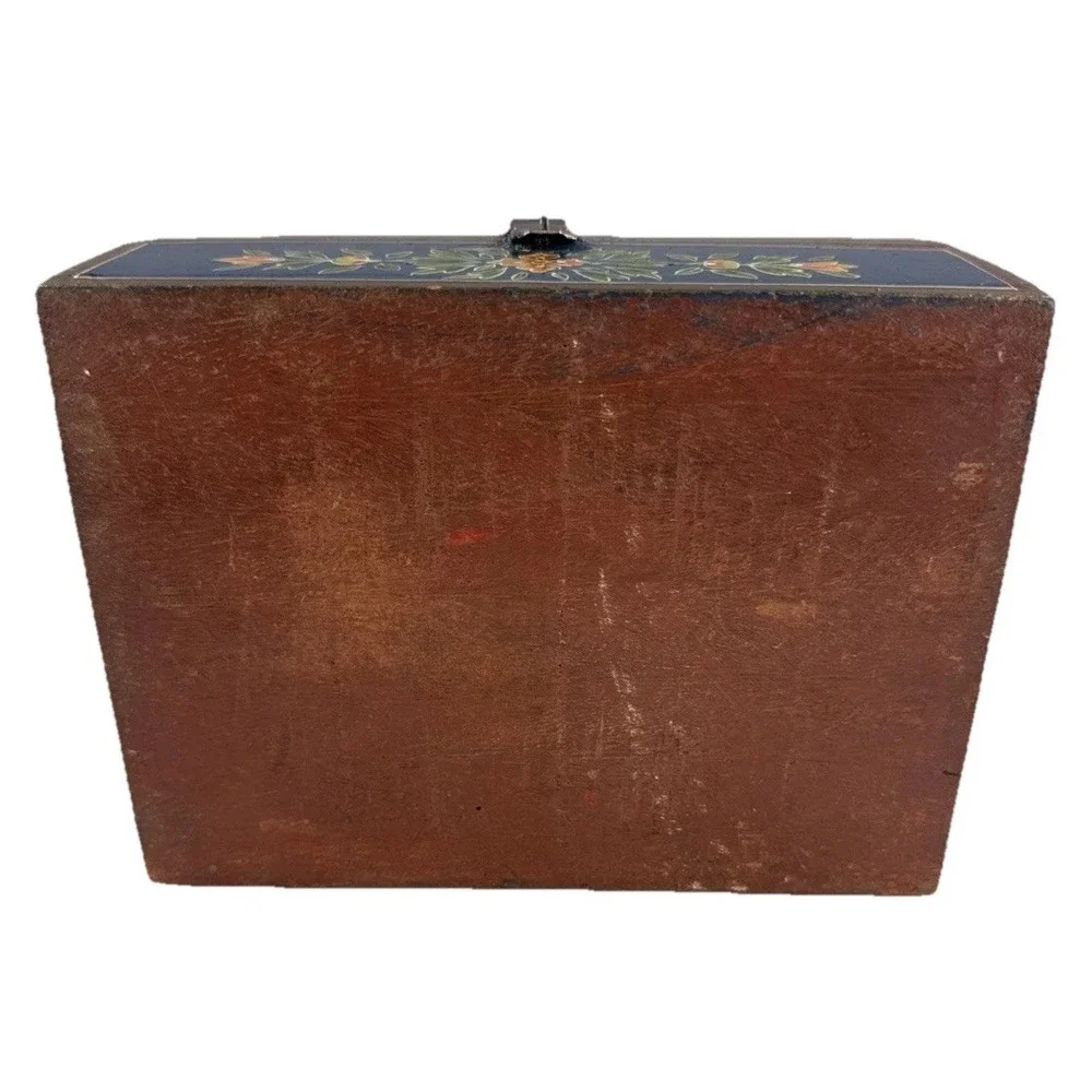 Vintage Wooden Dome Shaped Storage Box Original Old Hand Crafted Painted